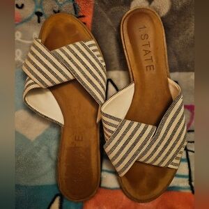 1 State Women's Striped Leather Sole Sandals - Black and White Size 7